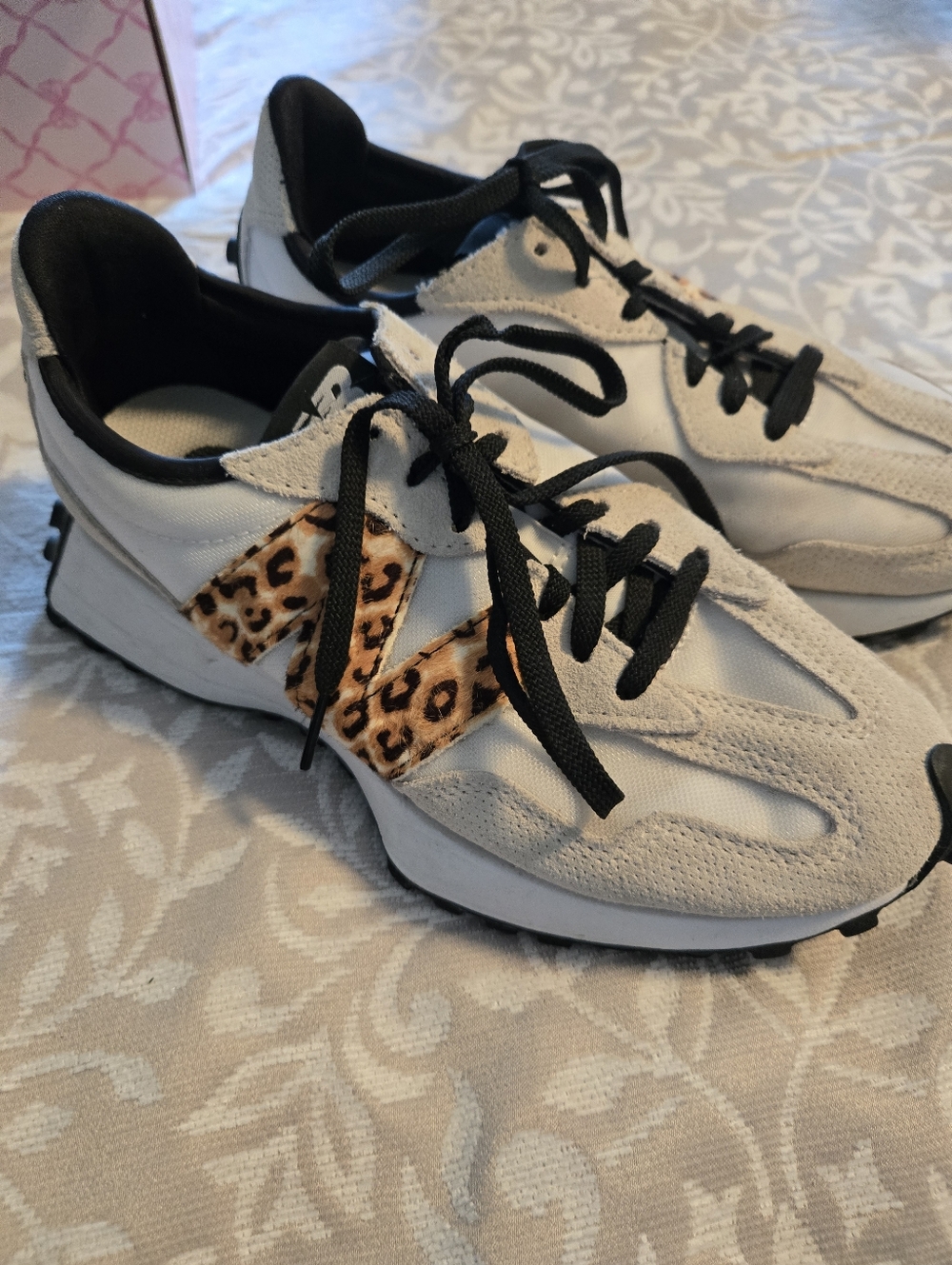 White & Leopard Accent Women's Athletic Sneakers
